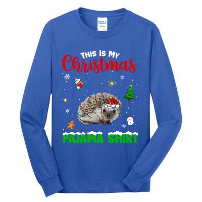 Funny This Is My Christmas Pajama Cool Gift Hedgehog Red Plaid Gift Tall Long Sleeve T-Shirt