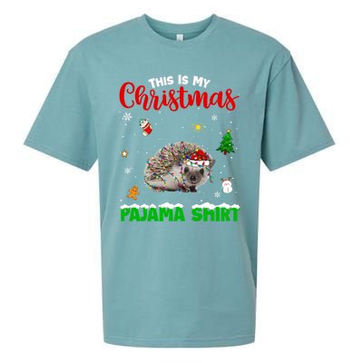 Funny This Is My Christmas Pajama Cool Gift Hedgehog Red Plaid Gift Sueded Cloud Jersey T-Shirt