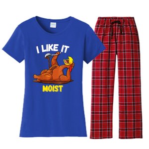 Funny Turkey I Like It Moist Thanksgiving Dinner For Family Cute Gift Women's Flannel Pajama Set