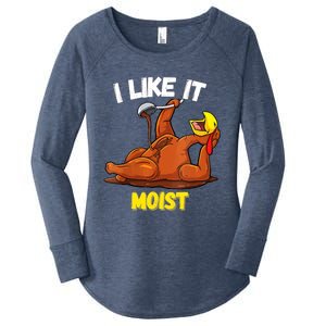 Funny Turkey I Like It Moist Thanksgiving Dinner For Family Cute Gift Women's Perfect Tri Tunic Long Sleeve Shirt