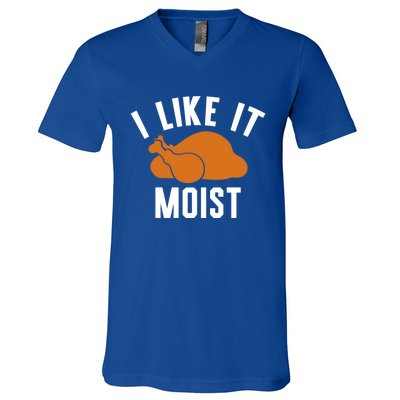 Football Turkey I Like It Moist Thanksgiving Cool Gift V-Neck T-Shirt