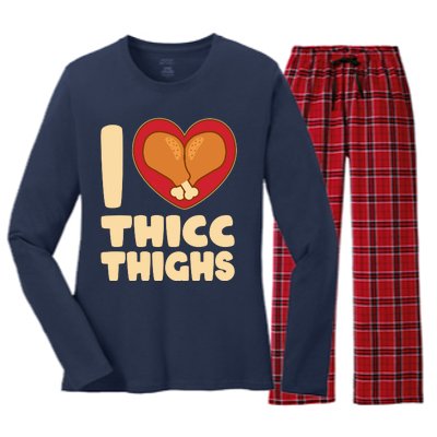 Funny Thanksgiving I Heart Thicc Thighs Women's Long Sleeve Flannel Pajama Set 