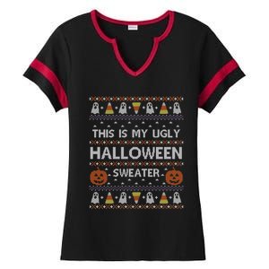 Funny This Is My Ugly Halloween Sweater Gift Gift Ladies Halftime Notch Neck Tee