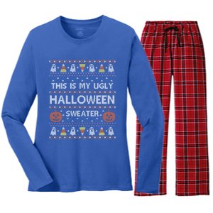 Funny This Is My Ugly Halloween Sweater Gift Gift Women's Long Sleeve Flannel Pajama Set 