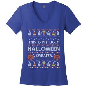 Funny This Is My Ugly Halloween Sweater Gift Gift Women's V-Neck T-Shirt