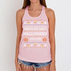 Funny This Is My Ugly Halloween Sweater Gift Gift Women's Knotted Racerback Tank