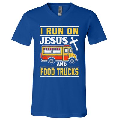 Food Truck I Run On Jesus And Food Trucks V-Neck T-Shirt