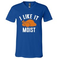 Football Turkey I Like It Moist Thanksgiving Gift V-Neck T-Shirt