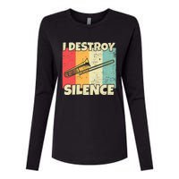 Funny Trombone Instrument I Destroy Silence For Trombone Womens Cotton Relaxed Long Sleeve T-Shirt