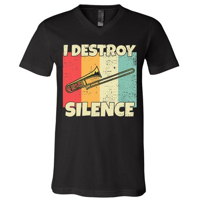 Funny Trombone Instrument I Destroy Silence For Trombone V-Neck T-Shirt