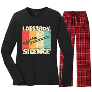 Funny Trombone Instrument I Destroy Silence For Trombone Women's Long Sleeve Flannel Pajama Set 