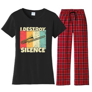 Funny Trombone Instrument I Destroy Silence For Trombone Women's Flannel Pajama Set