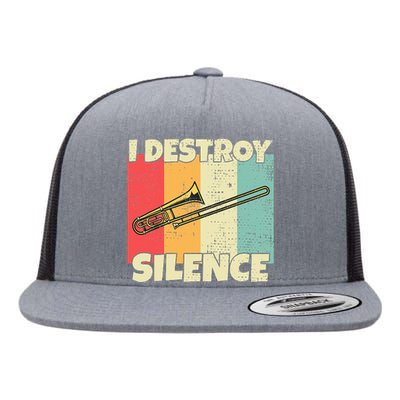 Funny Trombone Instrument I Destroy Silence For Trombone Flat Bill Trucker Hat