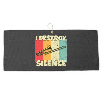 Funny Trombone Instrument I Destroy Silence For Trombone Large Microfiber Waffle Golf Towel