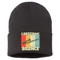 Funny Trombone Instrument I Destroy Silence For Trombone Sustainable Knit Beanie