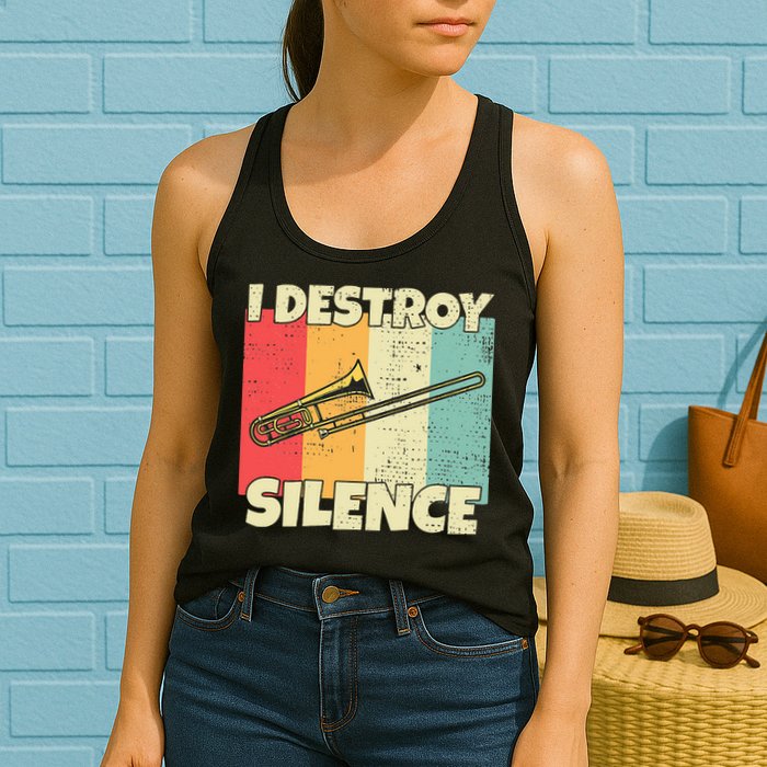 Funny Trombone Instrument I Destroy Silence For Trombone Womens Tank Top