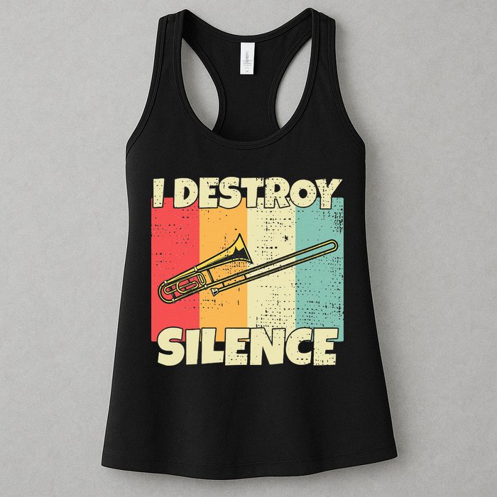 Funny Trombone Instrument I Destroy Silence For Trombone Womens Tank Top