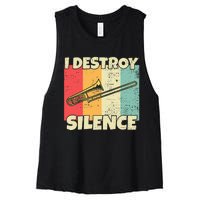 Funny Trombone Instrument I Destroy Silence For Trombone Women's Racerback Cropped Tank