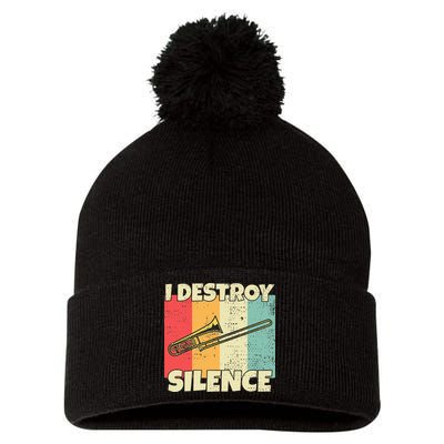 Funny Trombone Instrument I Destroy Silence For Trombone Pom Pom 12in Knit Beanie