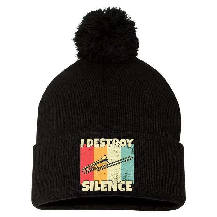 Funny Trombone Instrument I Destroy Silence For Trombone Pom Pom 12in Knit Beanie