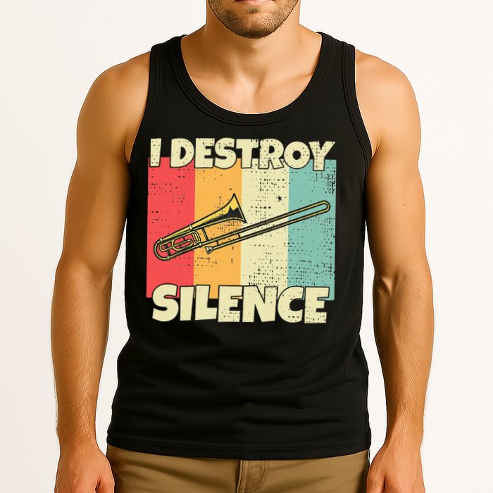 Funny Trombone Instrument I Destroy Silence For Trombone Tank Top