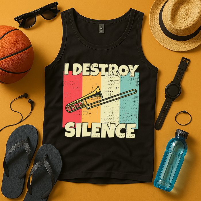 Funny Trombone Instrument I Destroy Silence For Trombone Tank Top