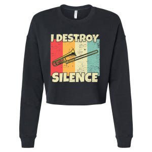 Funny Trombone Instrument I Destroy Silence For Trombone Cropped Pullover Crew