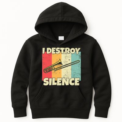 Funny Trombone Instrument I Destroy Silence For Trombone Kids Hoodie