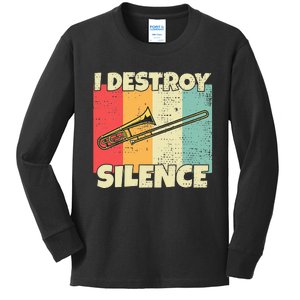 Funny Trombone Instrument I Destroy Silence For Trombone Kids Long Sleeve Shirt