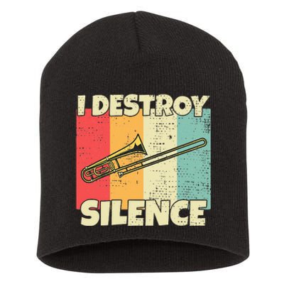 Funny Trombone Instrument I Destroy Silence For Trombone Short Acrylic Beanie