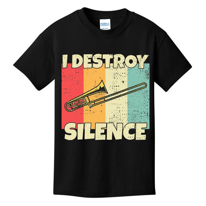 Funny Trombone Instrument I Destroy Silence For Trombone Kids T-Shirt