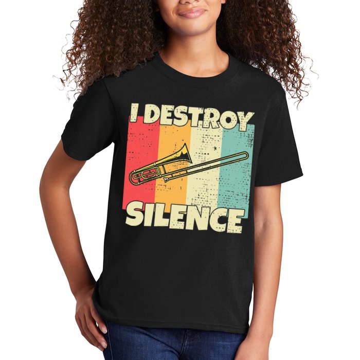 Funny Trombone Instrument I Destroy Silence For Trombone Kids T-Shirt