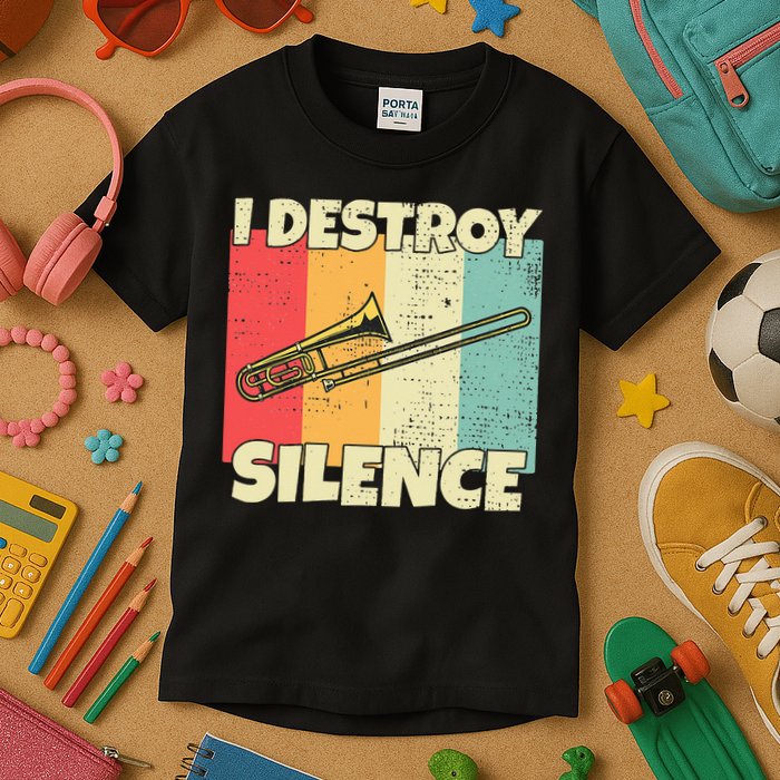 Funny Trombone Instrument I Destroy Silence For Trombone Kids T-Shirt