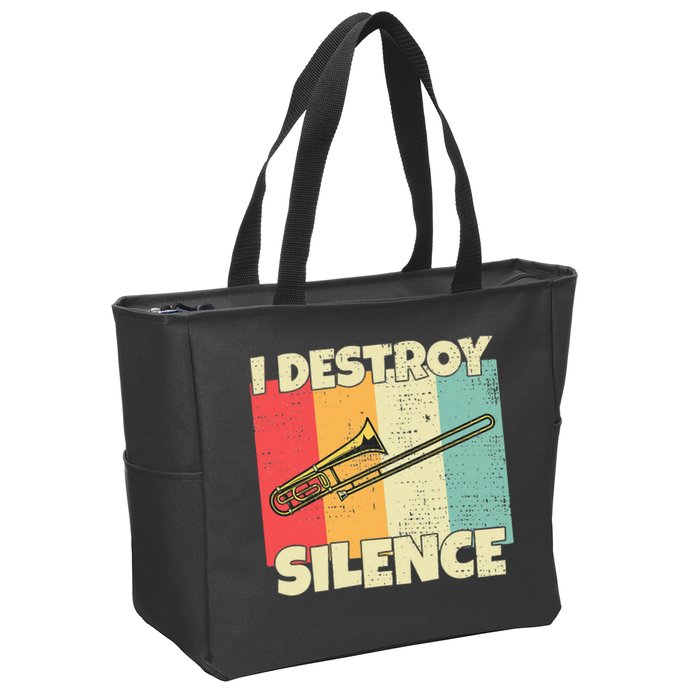 Funny Trombone Instrument I Destroy Silence For Trombone Zip Tote Bag