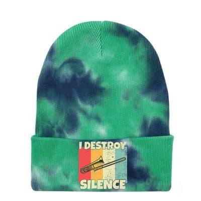 Funny Trombone Instrument I Destroy Silence For Trombone Tie Dye 12in Knit Beanie