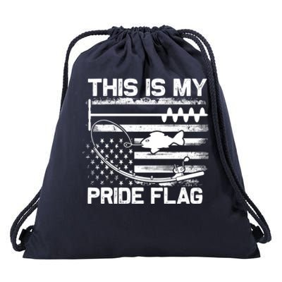 Fisher This Is My Pride Flag Usa Flag 4th Of July Fishing Funny Gift Drawstring Bag