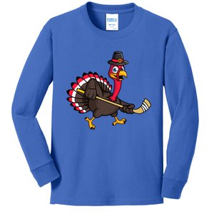 Funny Thanksgiving Ice Hockey Pilgrim Turkey Gobble Player Meaningful Gift Kids Long Sleeve Shirt