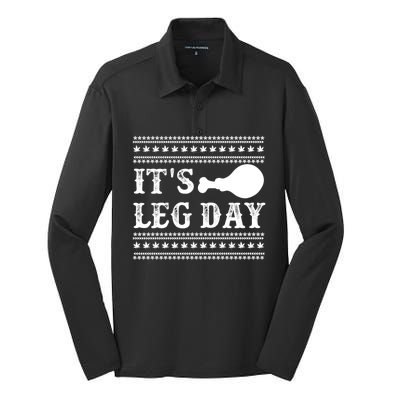 Football Thanksgiving Its Leg Day Turkey Gift Silk Touch Performance Long Sleeve Polo