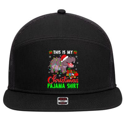 Funny This Is My Christmas Pajama Hippopotamus Xmas Lights Cool Gift 7 Panel Mesh Trucker Snapback Hat