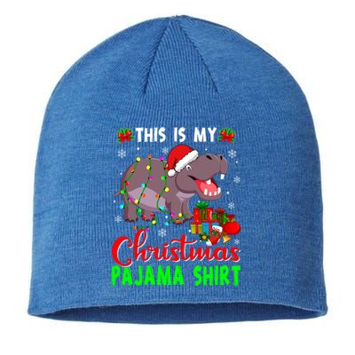 Funny This Is My Christmas Pajama Hippopotamus Xmas Lights Cool Gift Sustainable Beanie