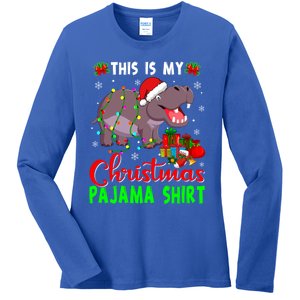 Funny This Is My Christmas Pajama Hippopotamus Xmas Lights Cool Gift Ladies Long Sleeve Shirt