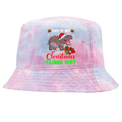 Funny This Is My Christmas Pajama Hippopotamus Xmas Lights Cool Gift Tie-Dyed Bucket Hat