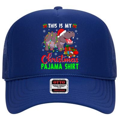 Funny This Is My Christmas Pajama Hippopotamus Xmas Lights Cool Gift High Crown Mesh Back Trucker Hat