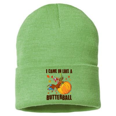 Funny Thanksgiving I Came In Like A Butterball Turkey Swinging On Pumpkin Sustainable Knit Beanie