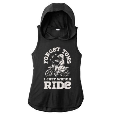 Forget Toys I Just Wanna Ride Ladies PosiCharge Tri-Blend Wicking Draft Hoodie Tank