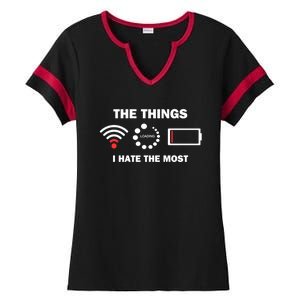 Funny Things I Hate Bad Wifi Signal Buffering Low Battery Gift Ladies Halftime Notch Neck Tee