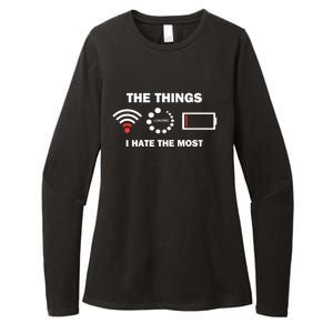 Funny Things I Hate Bad Wifi Signal Buffering Low Battery Gift Womens CVC Long Sleeve Shirt