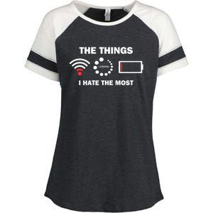 Funny Things I Hate Bad Wifi Signal Buffering Low Battery Gift Enza Ladies Jersey Colorblock Tee