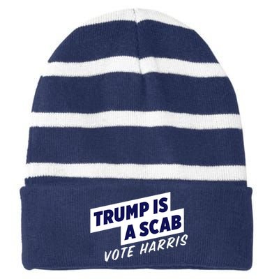 Funny Trump Is A Scab Vote Harris Kamala 2024 Striped Beanie with Solid Band