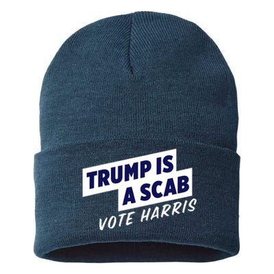 Funny Trump Is A Scab Vote Harris Kamala 2024 Sustainable Knit Beanie